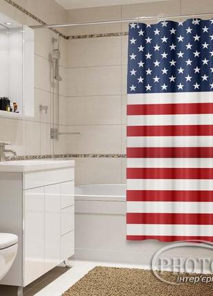 Фото шторка для ванної "американський прапор" - ціна вказана за 1 м.кв. читаємо опис!