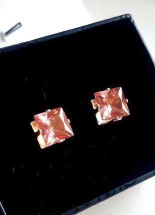 Серебряные серьги-пусеты с розовым кварцем, 925 проба, 100/12