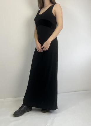 Dkny черное длинное платье в пол, струящееся  с велюровым декором5 фото