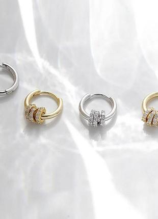Серьги кольца покрытия серебро 925, серьги с подвесками, серьги циркон, миниатюрные серьги3 фото