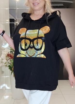 Футболка с кристаллами с капюшоном турция