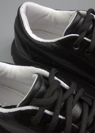Черные кеды на платформе кожаные с замшевыми вставками женская обувь весна осень cosmo shoes rumiya ked black8 фото