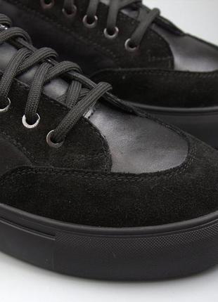 Черные кеды на платформе кожаные с замшевыми вставками женская обувь весна осень cosmo shoes rumiya ked black6 фото