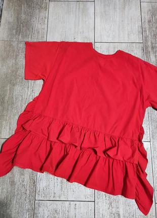 Сорочка блузка блуза футболка оверсайз вільний крій туніка червона рюша волани6 фото