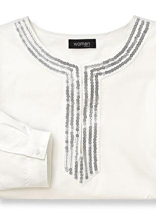 Белая рубашка блуза с орнаментом евро 40, 44 котон