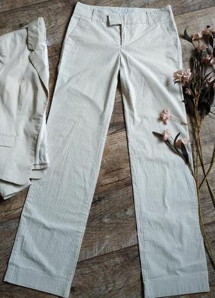 Бежевые базовые натуральные брюки штаны палаццо в полоску от zara