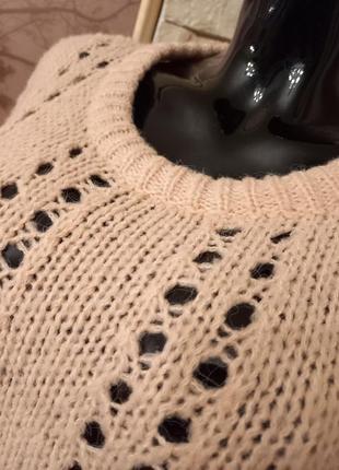 Пудровый ажурный  пуловер оверсайз4 фото