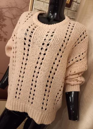 Пудровый ажурный  пуловер оверсайз2 фото