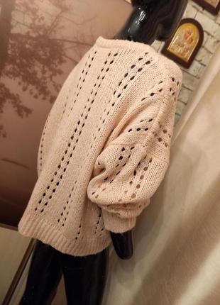 Пудровый ажурный  пуловер оверсайз3 фото