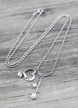 Длинное серебристое колье цепь цепочка с подвесками