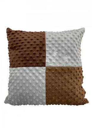 Плюшева декоративна подушка квадрат від minkyhome™ 30х30 см. коричневий-сірий