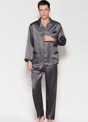 Пижама мужская шелковая темно серая   (размер s- xxxl 44-54)