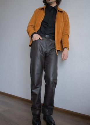 Кожаные брюки темно коричневые1 фото