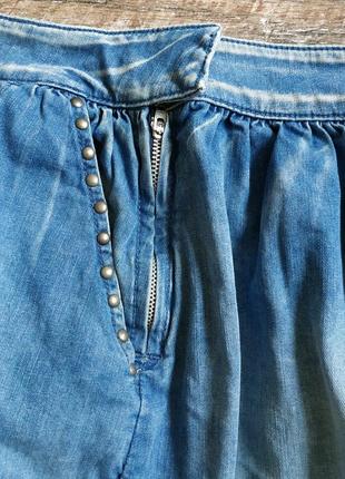 Джинсовая пышная мини юбка голубая с потертостями и карманами-м-ка6 фото