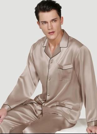 Пижама мужская шелковая капучино бежевая (размер s- xxxl 44-54)