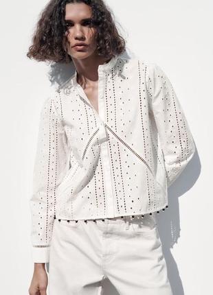 Блуза сорочка прошва бавовна з бусинками zara