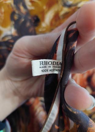 🎬винтажный платок🎬 rhodia бежево-коричневый с принтом 🐎лошадей🐎 ацетат(76 см на 78 см)5 фото