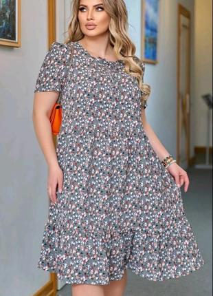 Плаття 💥 весна 58 56 54 52 50 р 48 великі розміри батал жіноче сукня квітковий принт р літо софт сарафан5 фото