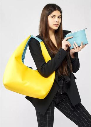 Женская сумка sambag hobo l желто-голубая2 фото