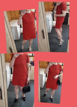 Стильное красное твидовое платье мини свободный крой, mango,  p. m-l2 фото