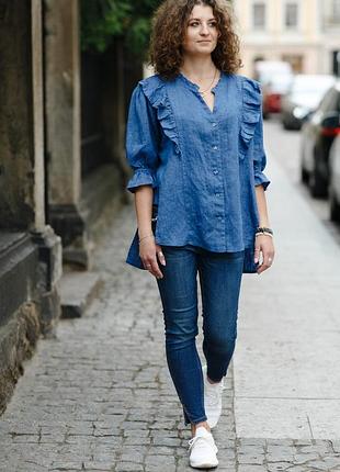 Льняная женская блуза vil'ni данди синий
