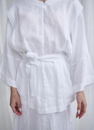 Льняная женская блуза vil'ni салерно белый5 фото