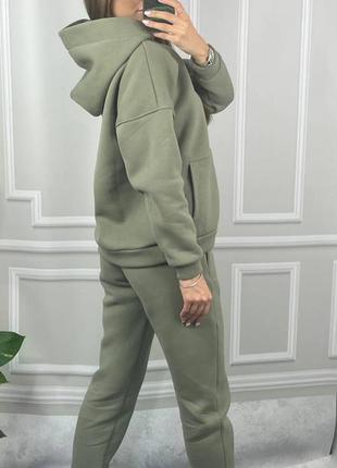 Тёплый женский спортивный костюм на флисе цвет олива7 фото