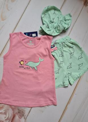 Lupilu літній комплект трійка на дівчинку футболка шорти панамка шорты на девочку2 фото