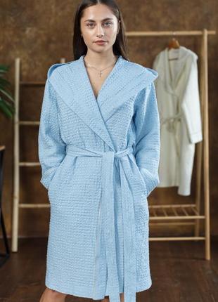 Лляний халат домашній жіночий vil'ni барі блакитний1 фото