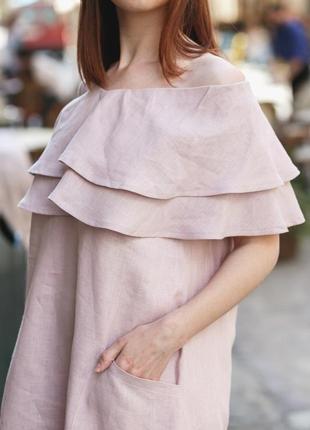 Льняное женское платье vil'ni кюссе пепельно - розовый2 фото