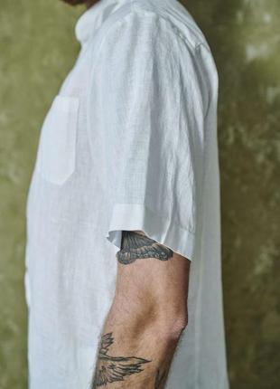 Льняная мужская рубашка на короткий рукав vil'ni ливерпуль белый4 фото