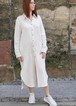 Льняное женское платье с вафельной текстурой vil'ni саламанка белый
