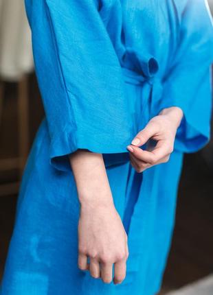 Лляний халат домашній жіночий vil'ni бордо синій4 фото