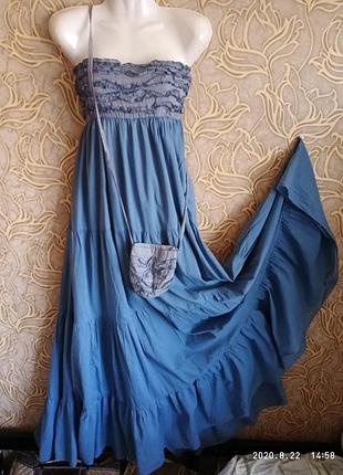 (296) отличный хлопковый длинный сарафан в пол с сумочкой