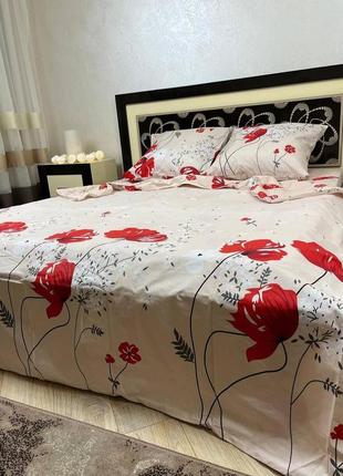 Комплект постельного белья натуральный  бязь голд красный мак2 фото