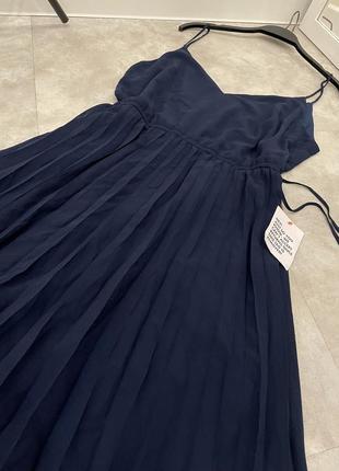 Темно-синее платье миди со складками и кулиской на талии asos design5 фото