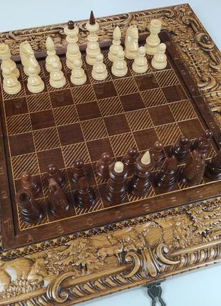 Шаховий набір "ведмеді" дерев'яні різьблені ручної роботи 3 в 1 шахи, шашки, нарди.2 фото