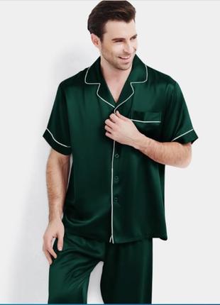 Чоловіча піжама атласна шовкова зелена ізумруд з коротким рукавом (размер s - xxxl 42-56)2 фото