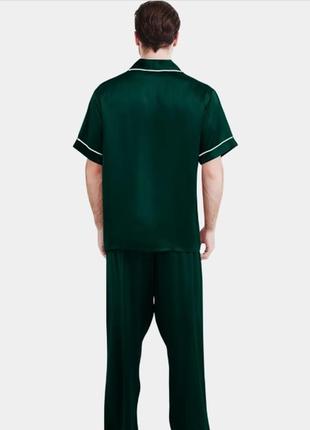 Чоловіча піжама атласна шовкова зелена ізумруд з коротким рукавом (размер s - xxxl 42-56)3 фото