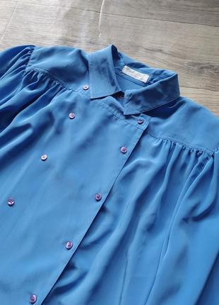 Синяя винтажная оверсайз-рубашка с рукавами буффами2 фото