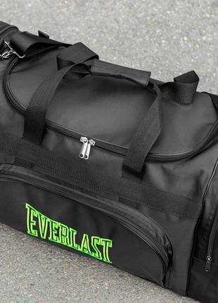 Спортивная мужская дорожная сумка everlast biz green черная тканевая в поездок на 60 литров для экипировки7 фото