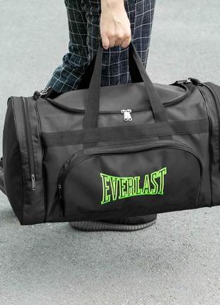 Спортивная мужская дорожная сумка everlast biz green черная тканевая в поездок на 60 литров для экипировки4 фото