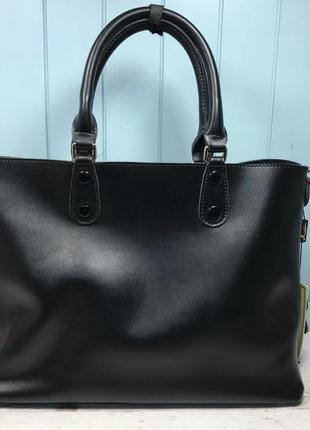 Женская кожаная сумка черная voee vodd жіноча шкіряна чорна трансфномер шоппер6 фото