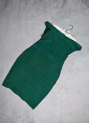 Бандажное мини зеленое платье бюстье6 фото
