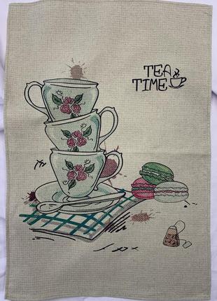 Льняное кухонное полотенеце время чая 1 50х70
