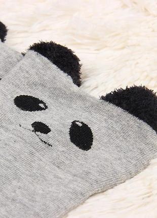 Гольфы выше колен с пандами светло серые трикотаж чулки высокие гетры с животными3 фото