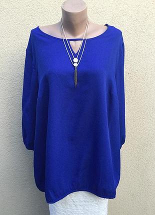 Синяя блуза, рубаха,этно,бохо стиль,батал, большого размера,вискоза