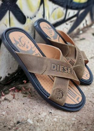 🍀мужские кожаные шлепанцы diesel пижаные шлепанцы дизель7 фото