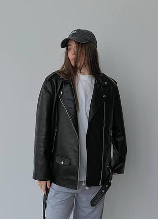 Куртка косуха удлиненная черная эко кожа