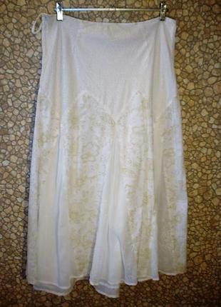 Шикарная белая юбка с шифоновыми ставками "marks & spencer" 14 р сток4 фото